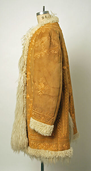 Coat, Leather, silk; embroidered