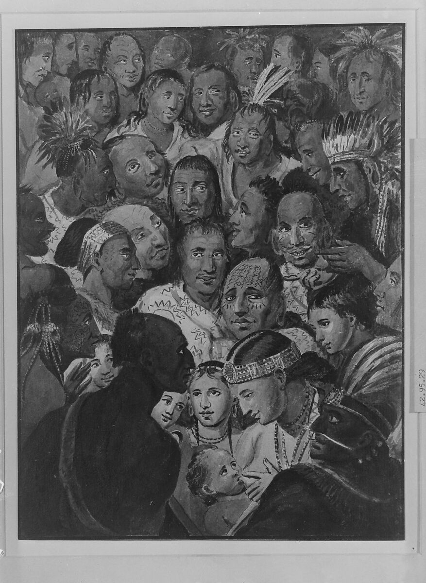 Tableau of Indian Faces, Attributed to John Lewis Krimmel (1786–1821), Watercolor, black chalk, gum arabic, and gouache on white laid paper, American