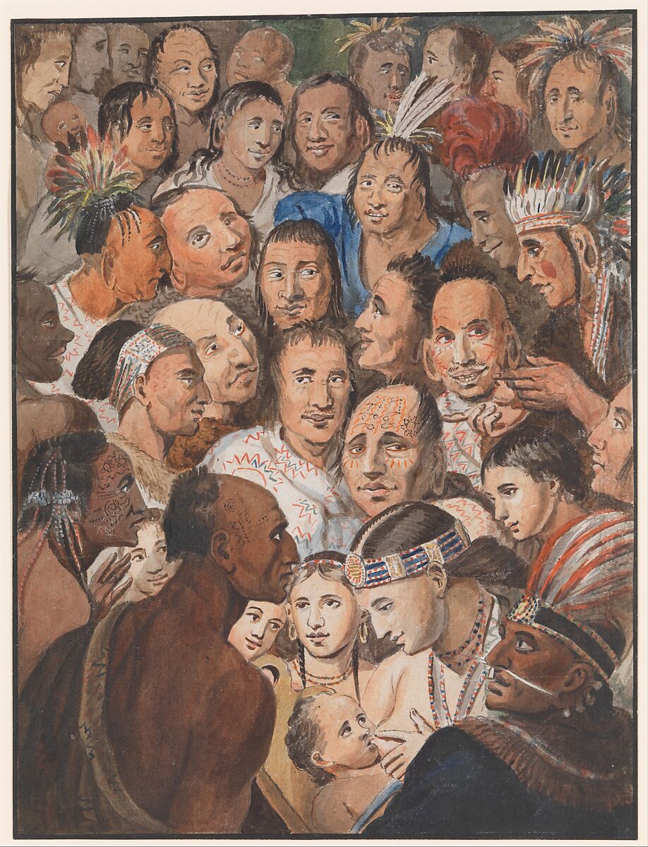 Tableau of Indian Faces, Attributed to John Lewis Krimmel (1786–1821), Watercolor, black chalk, gum arabic, and gouache on white laid paper, American 