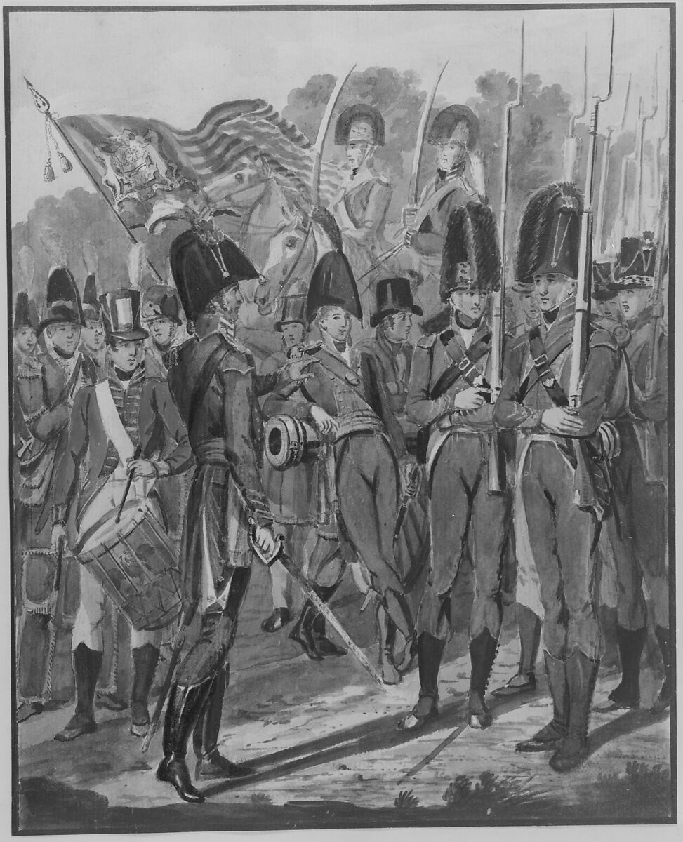 Members of the City Troop and Other Philadelphia Soldiery, John Lewis Krimmel (1786–1821), Watercolor, gouache, and graphite on white laid paper, American