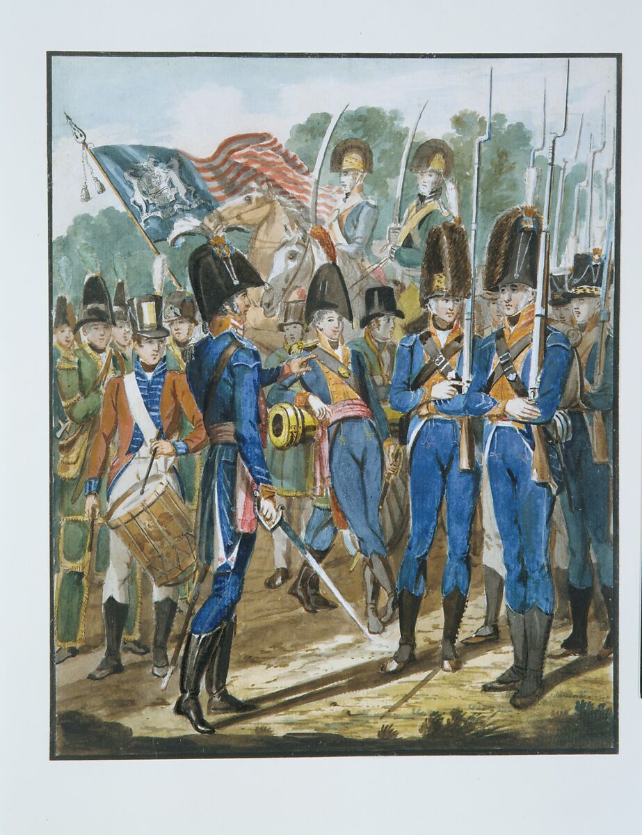 Members of the City Troop and Other Philadelphia Soldiery, John Lewis Krimmel (1786–1821), Watercolor, gouache, and graphite on white laid paper, American