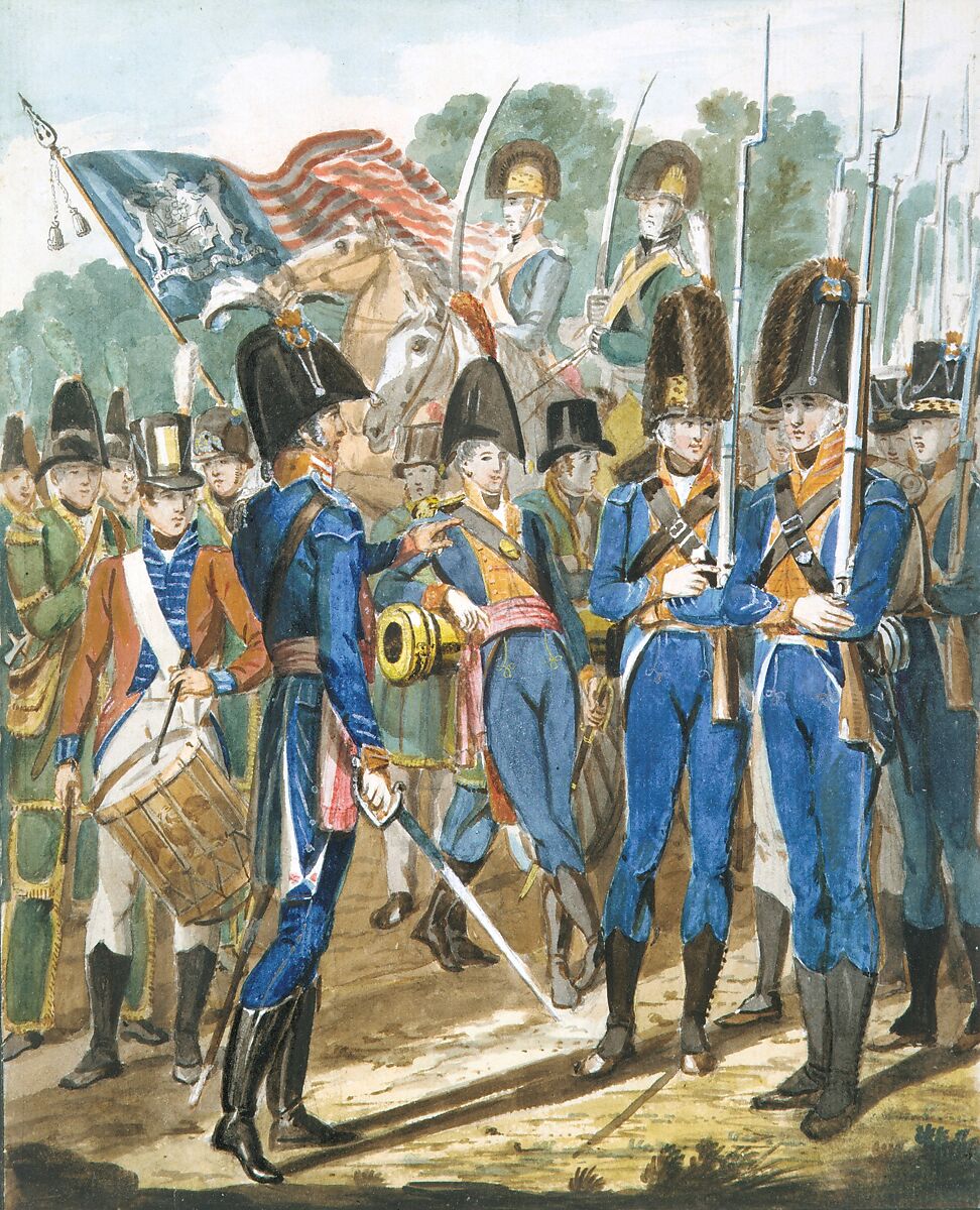 Members of the City Troop and Other Philadelphia Soldiery, John Lewis Krimmel (1786–1821), Watercolor, gouache, and graphite on white laid paper, American