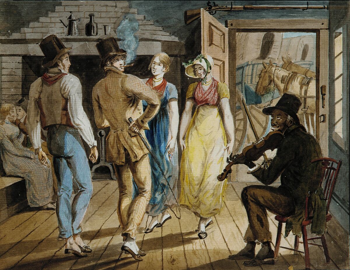Merrymaking at a Wayside Inn, Attributed to John Lewis Krimmel (1786–1821), Watercolor and graphite on white laid paper, American