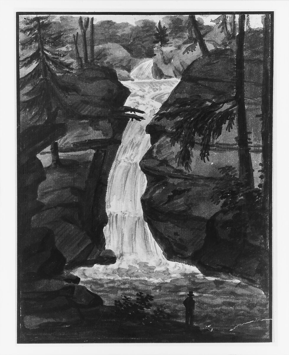 Upper Falls of Solomon's Creek (after an Engraving in The Port Folio Magazine, December 1809), Pavel Petrovich Svinin (1787/88–1839), Watercolor and gouache on white laid paper, American