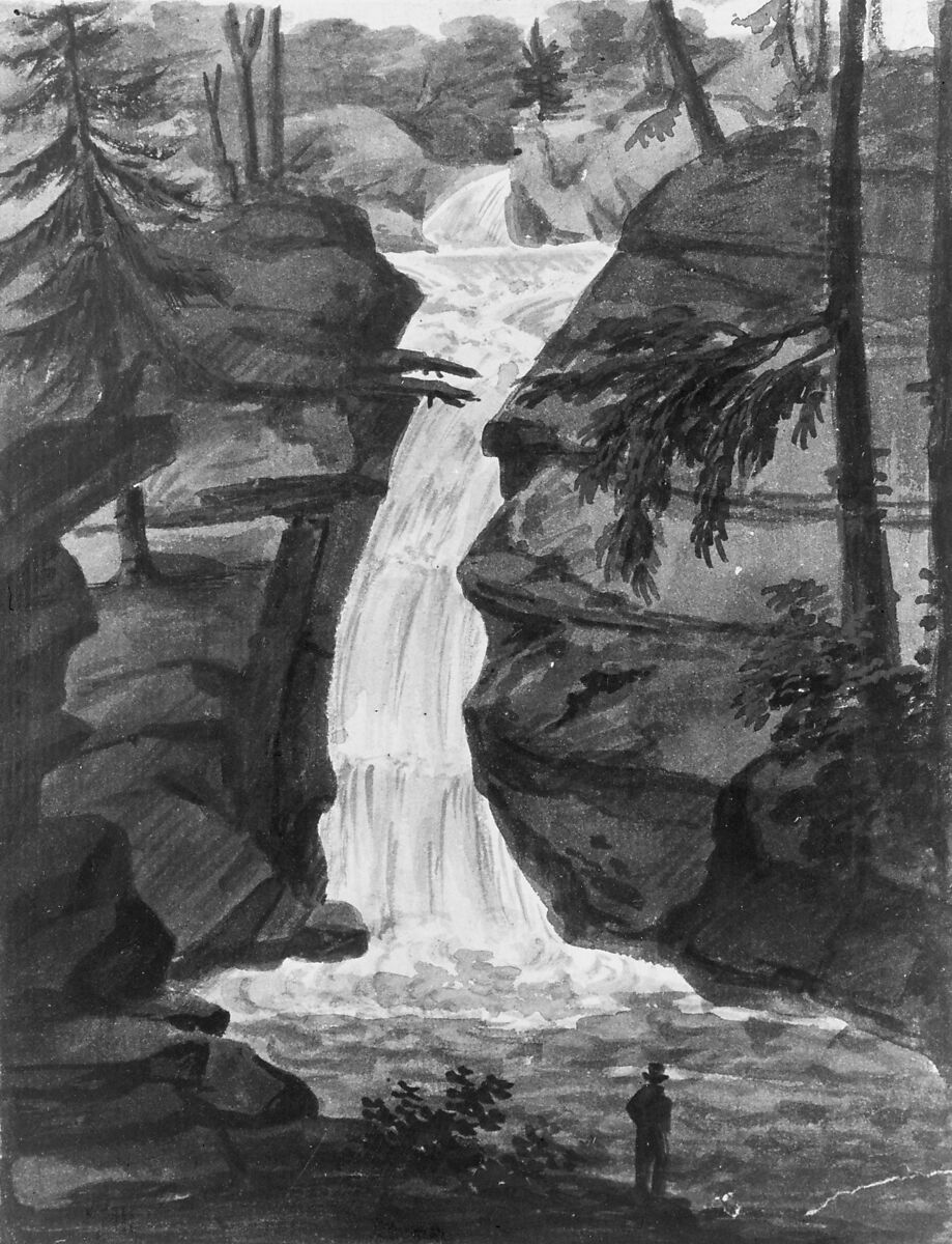 Upper Falls of Solomon's Creek (after an Engraving in The Port Folio Magazine, December 1809), Pavel Petrovich Svinin (1787/88–1839), Watercolor and gouache on white laid paper, American 