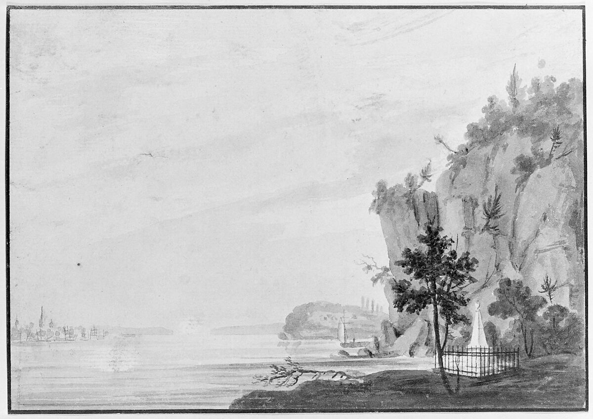 The Monument to Alexander Hamilton at Weehawken, Pavel Petrovich Svinin (1787/88–1839), Watercolor and gouache on off-white laid paper, American