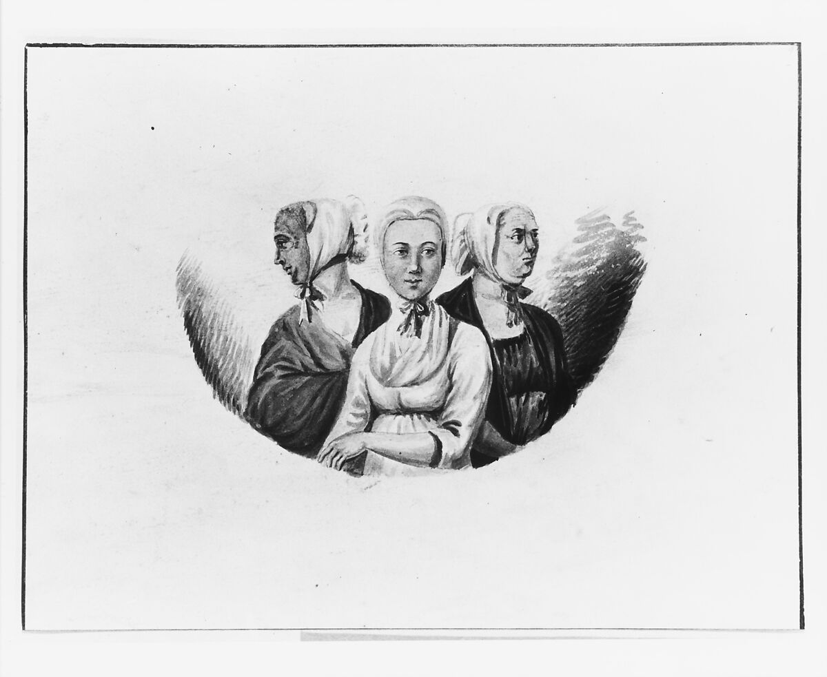 Moravian Sisters, Pavel Petrovich Svinin (1787/88–1839), Watercolor, black chalk, and lead-white gouache on white wove paper, American