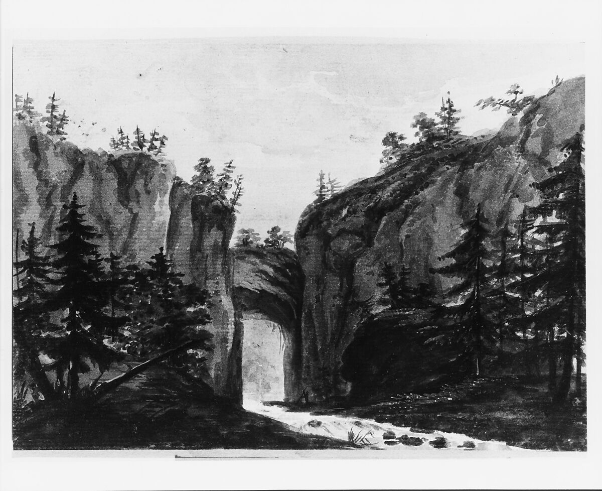 Natural Bridge, Virginia (Copy after an Engraving in François Jean, Marquis de Chastellux, Travels in North America, 1787), Pavel Petrovich Svinin (1787/88–1839), Watercolor and gouache on white laid paper, American
