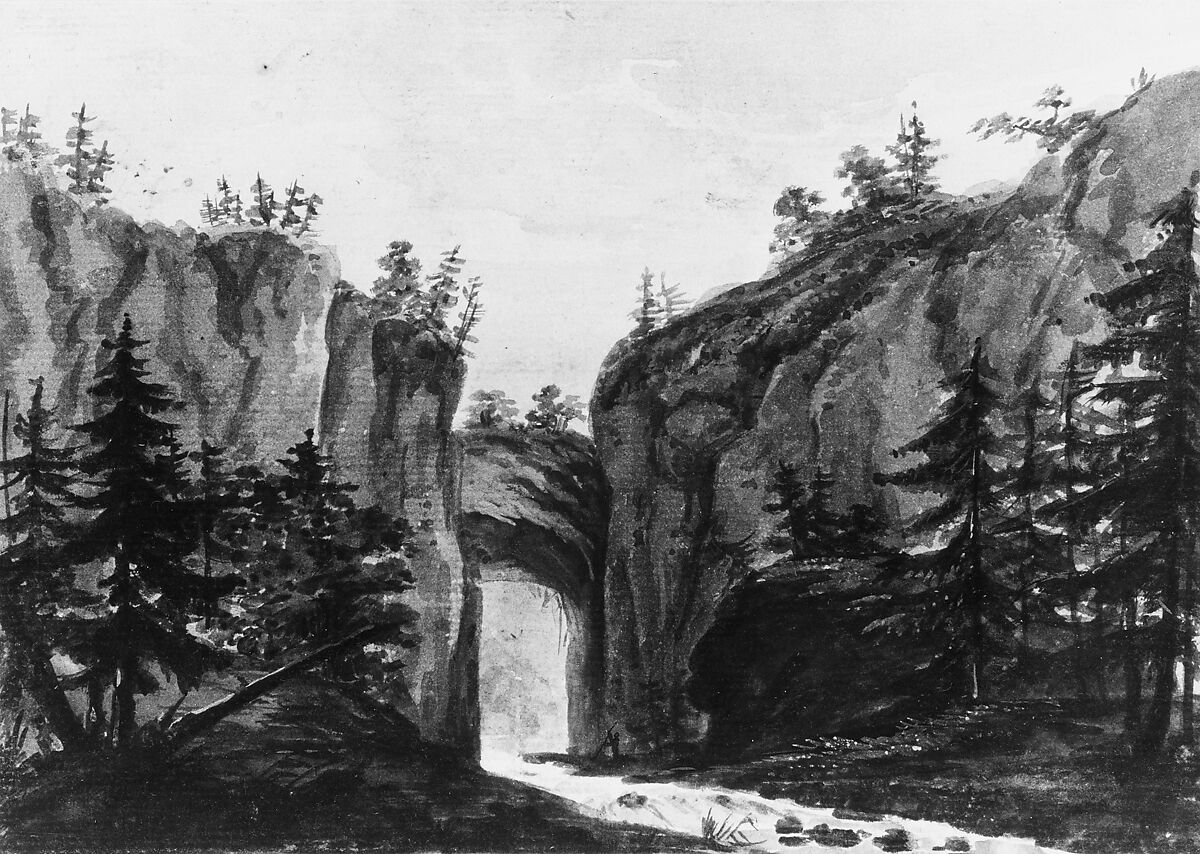 Natural Bridge, Virginia (Copy after an Engraving in François Jean, Marquis de Chastellux, Travels in North America, 1787), Pavel Petrovich Svinin (1787/88–1839), Watercolor and gouache on white laid paper, American 