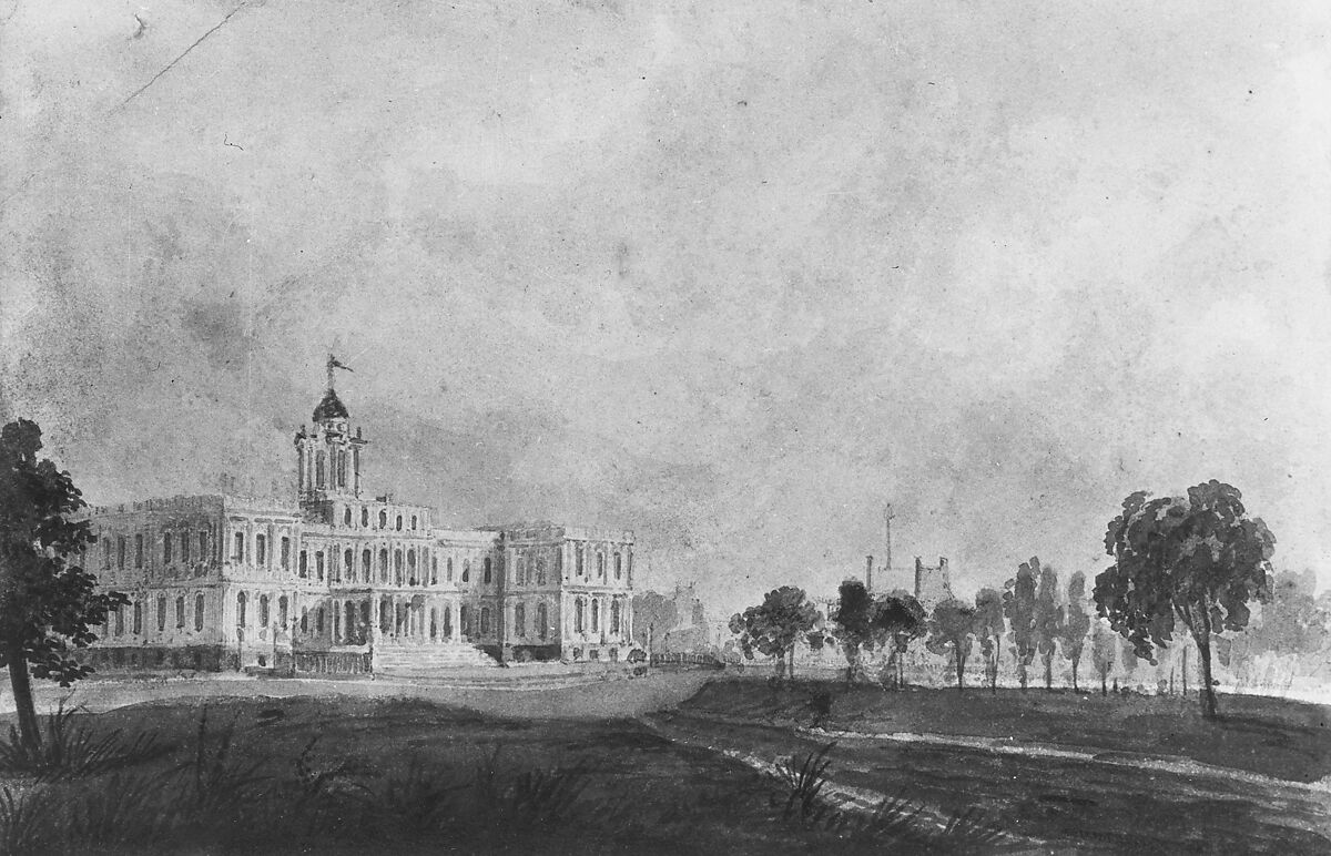 The New City Hall, New York, Pavel Petrovich Svinin (1787/88–1839), Watercolor and black chalk on off-white wove paper, American 