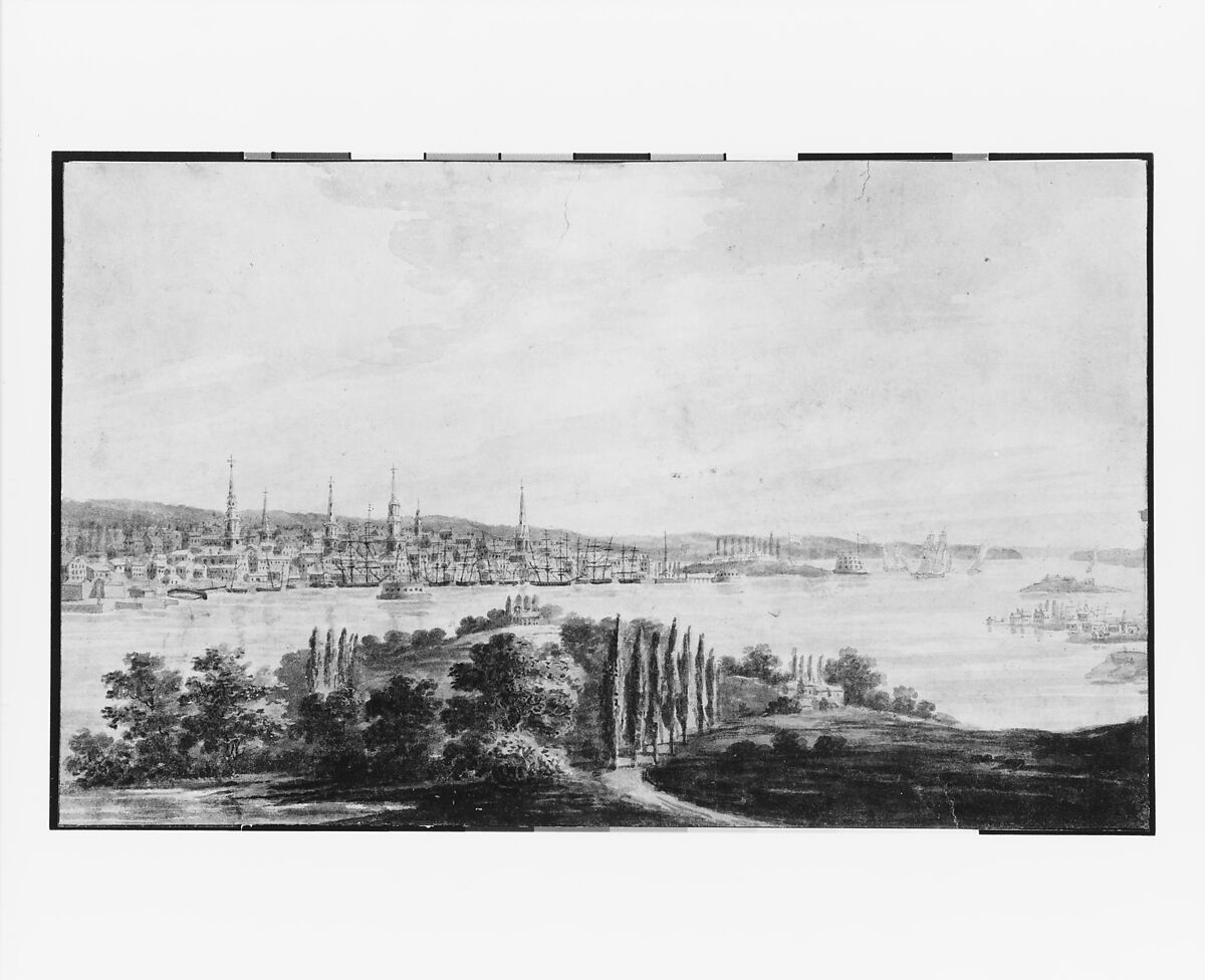 New York City and Harbor from Weehawken, Pavel Petrovich Svinin (1787/88–1839), Watercolor and gouache on off-white wove paper, American