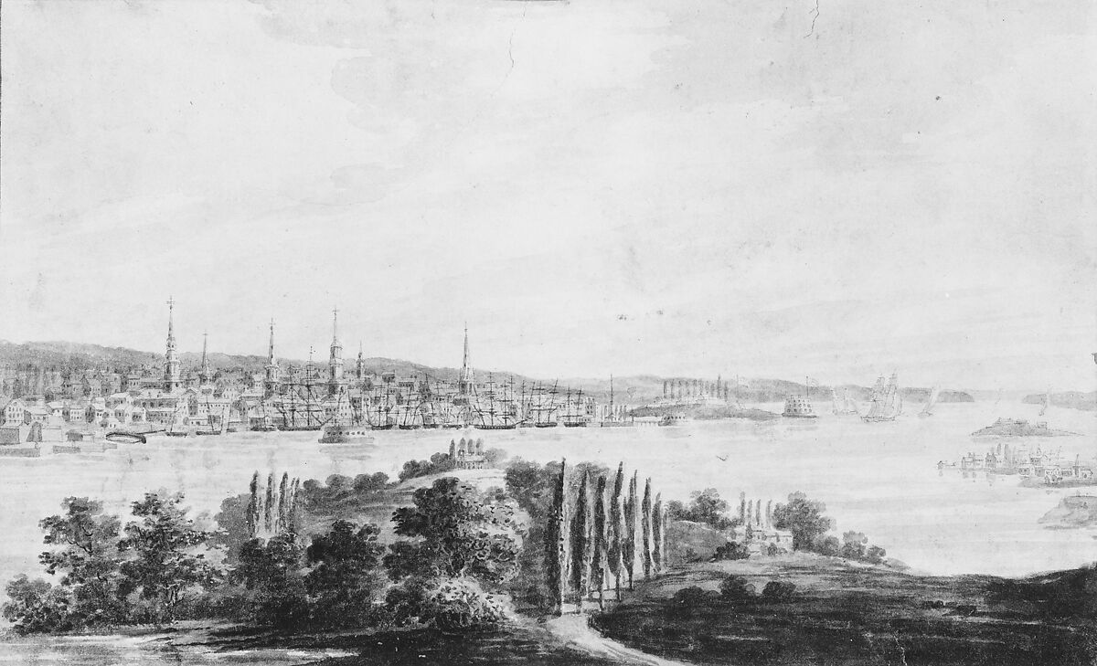 New York City and Harbor from Weehawken, Pavel Petrovich Svinin (1787/88–1839), Watercolor and gouache on off-white wove paper, American 