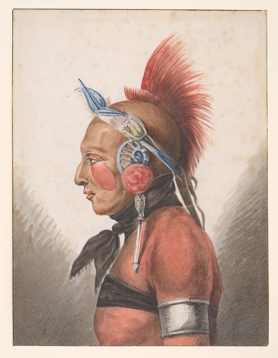 An Osage Warrior, Pavel Petrovich Svinin (1787/88–1839), Watercolor, black chalk, and gum arabic on white wove paper, American 