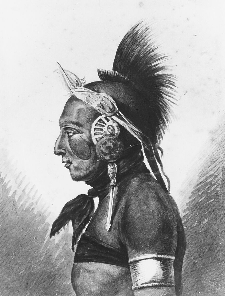 An Osage Warrior, Pavel Petrovich Svinin (1787/88–1839), Watercolor, black chalk, and gum arabic on white wove paper, American
