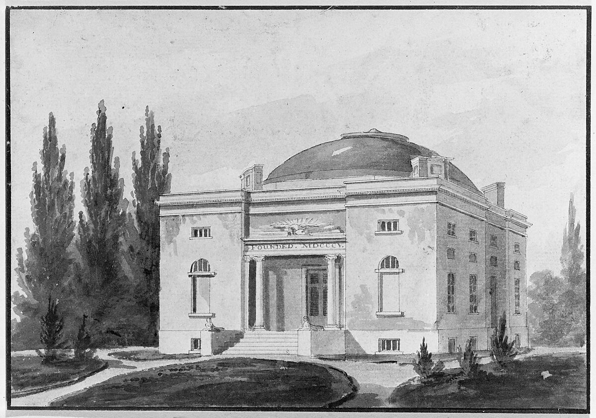 The Pennsylvania Academy of the Fine Arts, Philadelphia (Copy after an Engraving in The Port Folio Magazine, June 1809), Pavel Petrovich Svinin (1787/88–1839), Watercolor and black ink on white laid paper, American