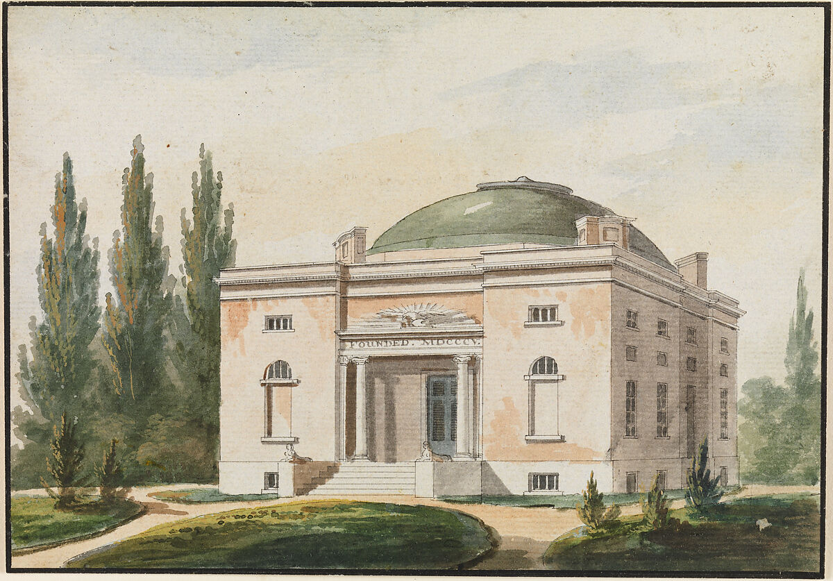 The Pennsylvania Academy of the Fine Arts, Philadelphia (Copy after an Engraving in The Port Folio Magazine, June 1809), Pavel Petrovich Svinin (1787/88–1839), Watercolor and black ink on white laid paper, American 