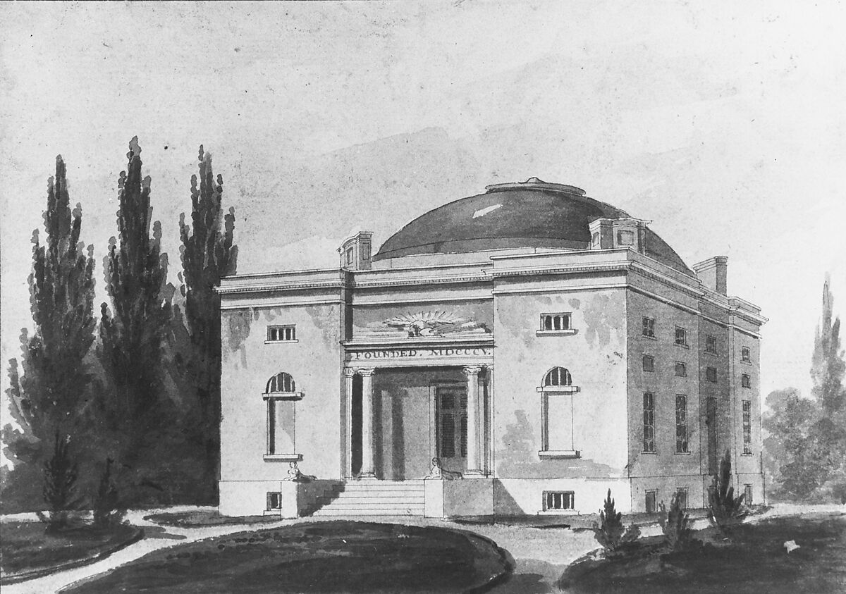 The Pennsylvania Academy of the Fine Arts, Philadelphia (Copy after an Engraving in The Port Folio Magazine, June 1809), Pavel Petrovich Svinin (1787/88–1839), Watercolor and black ink on white laid paper, American
