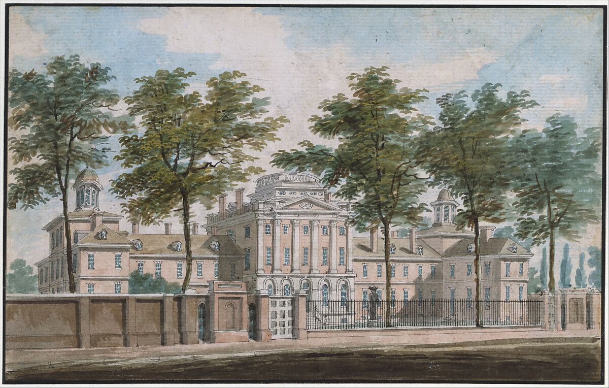 The Pennsylvania Hospital, Philadelphia, Pavel Petrovich Svinin (1787/88–1839), Watercolor and pen and black ink on white laid paper, American 