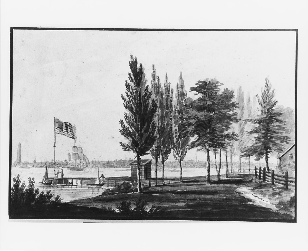 Philadelphia from across the Delaware River, Pavel Petrovich Svinin (1787/88–1839), Watercolor on white wove paper, American