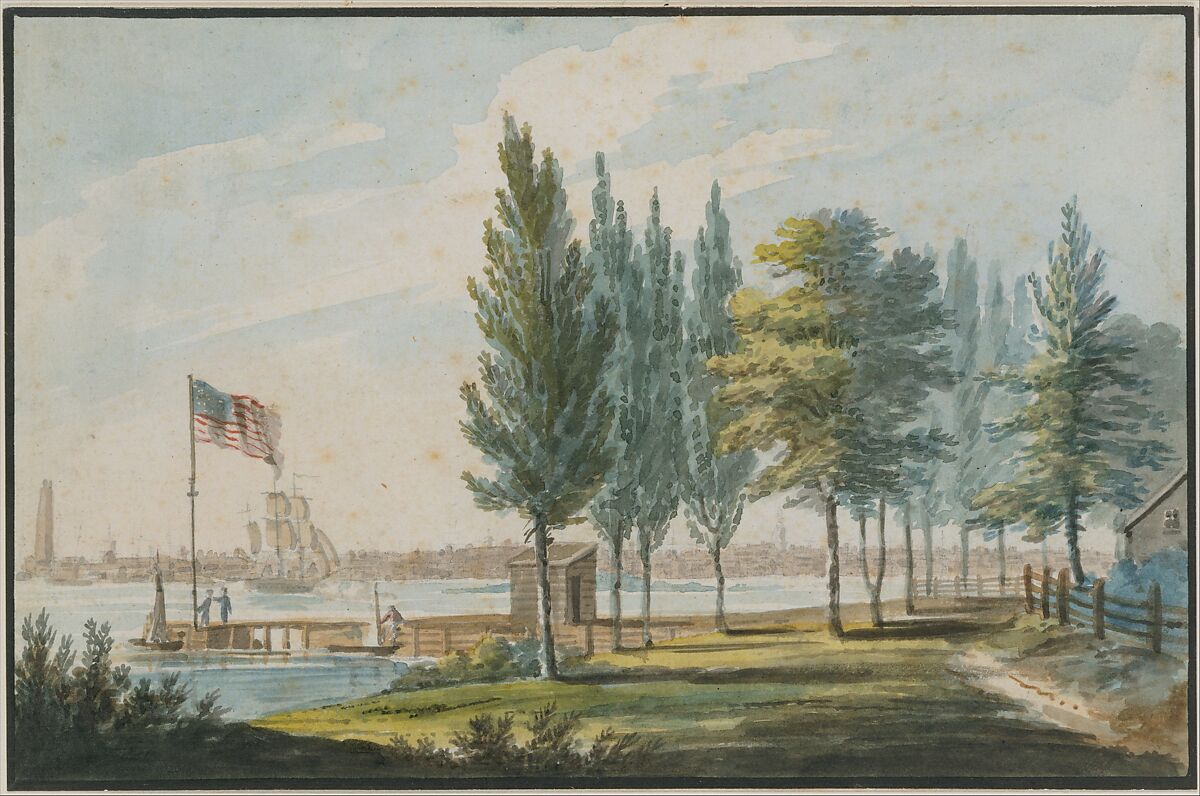 Philadelphia from across the Delaware River, Pavel Petrovich Svinin (1787/88–1839), Watercolor on white wove paper, American 