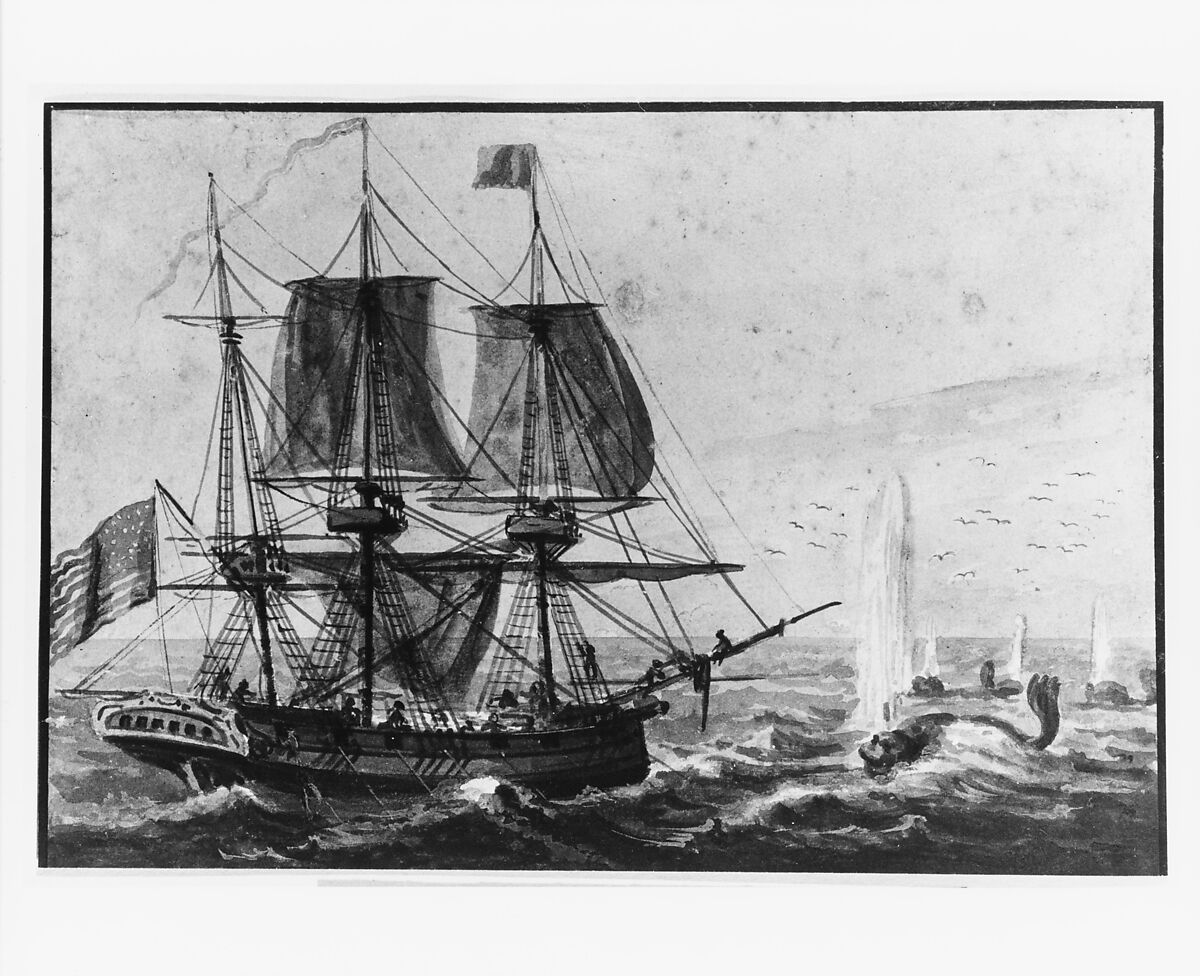 Replenishing the Ship's Larder with Codfish off the Newfoundland Coast, Pavel Petrovich Svinin (1787/88–1839), Watercolor and gouache on off-white wove paper, American