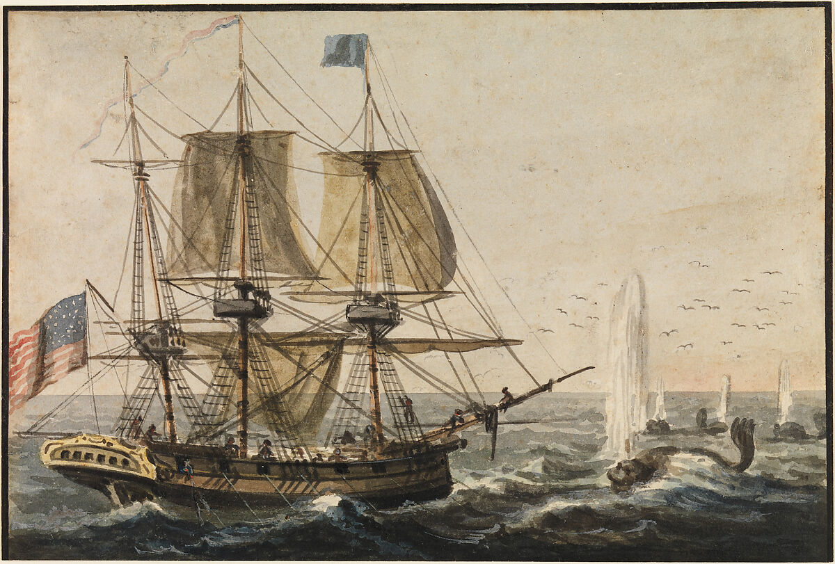 Replenishing the Ship's Larder with Codfish off the Newfoundland Coast, Pavel Petrovich Svinin (1787/88–1839), Watercolor and gouache on off-white wove paper, American 
