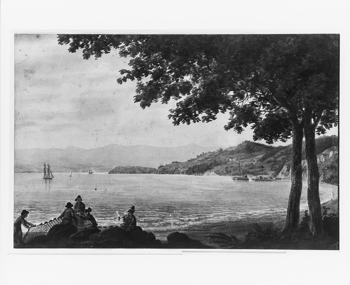 Shad Fishermen on the Shore of the Hudson River, Pavel Petrovich Svinin (1787/88–1839), Watercolor on off-white wove paper, American
