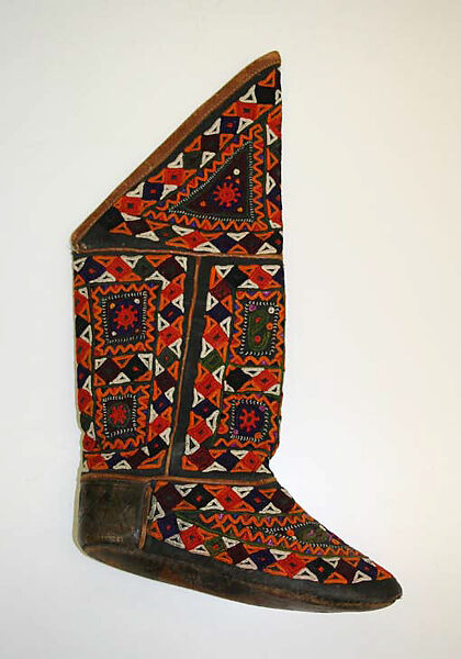 Boots, Leather, silk; embroidered 