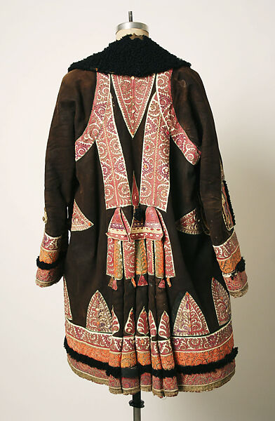 Coat, leather, brass, cotton, probably Romanian