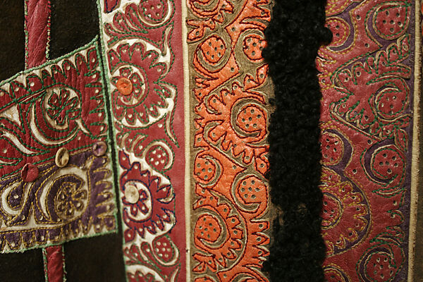 Coat, leather, brass, cotton, probably Romanian