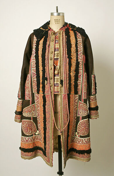 Coat, leather, brass, cotton, probably Romanian 