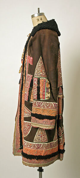 Coat, leather, brass, cotton, probably Romanian