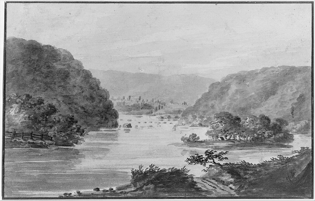 A View of the Potomac at Harpers Ferry, Pavel Petrovich Svinin (1787/88–1839), Watercolor and gouache on white laid paper, American