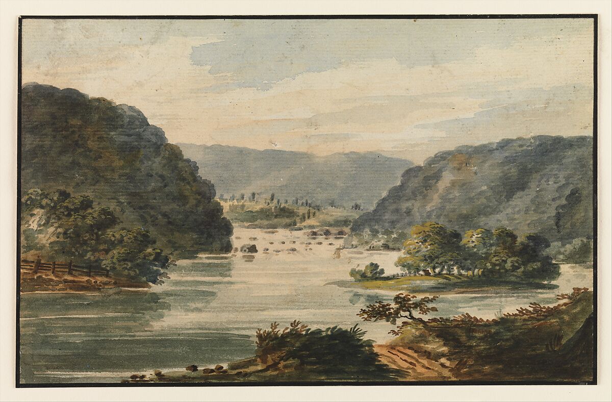 A View of the Potomac at Harpers Ferry, Pavel Petrovich Svinin (1787/88–1839), Watercolor and gouache on white laid paper, American 