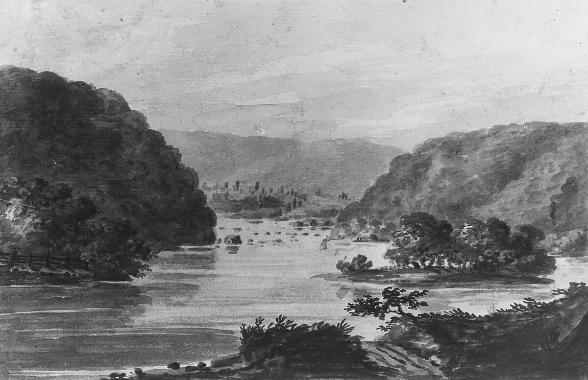 A View of the Potomac at Harpers Ferry, Pavel Petrovich Svinin (1787/88–1839), Watercolor and gouache on white laid paper, American