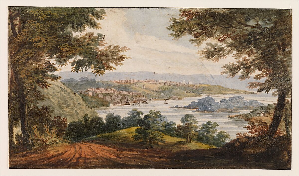 Washington and Georgetown from the Alexandria Road, Pavel Petrovich Svinin (1787/88–1839), Watercolor, gouache, and black chalk on white wove paper, American 