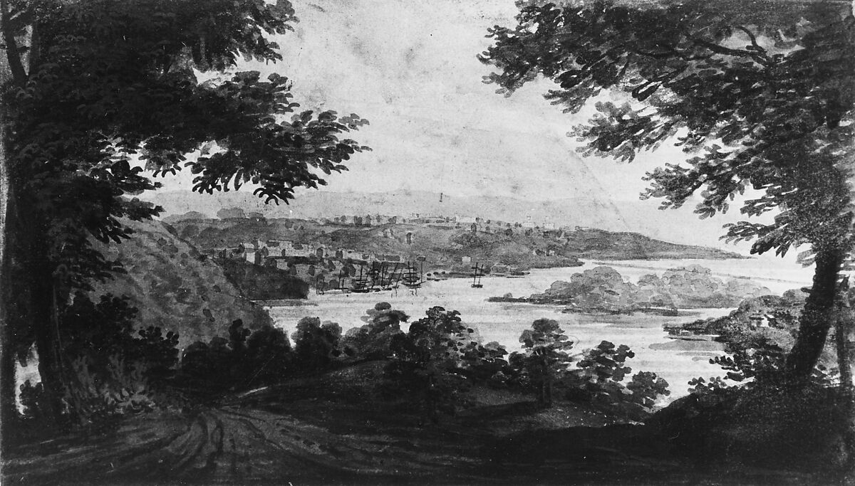 Washington and Georgetown from the Alexandria Road, Pavel Petrovich Svinin (1787/88–1839), Watercolor, gouache, and black chalk on white wove paper, American