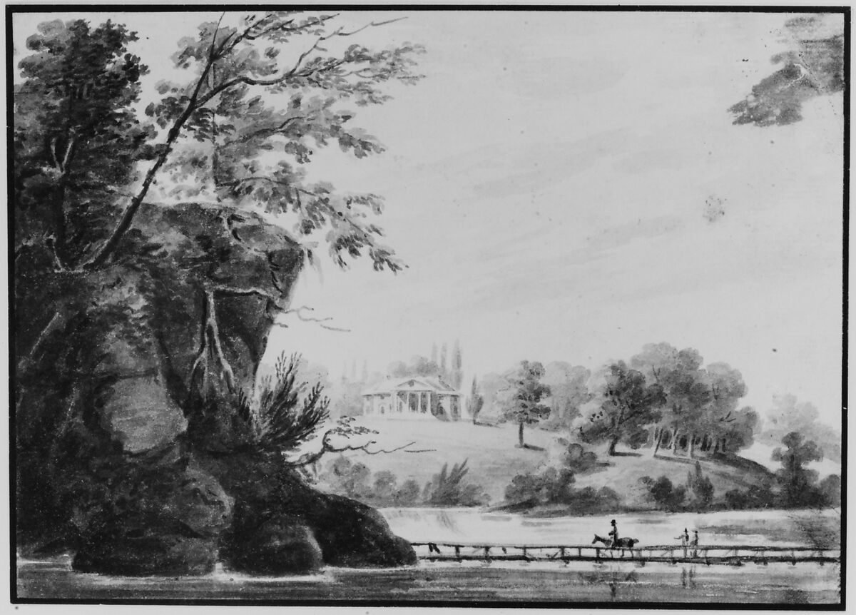 View of Morrisville, General Moreau's Country House in Pennsylvania, Possibly The Woodlands, Pennsylvania, Pavel Petrovich Svinin (1787/88–1839), Watercolor on white laid paper, American 
