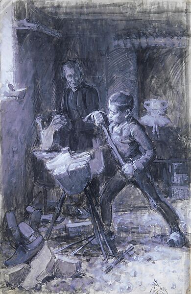 Study for the Young Sabot Maker, Henry Ossawa Tanner (American, Pittsburgh, Pennsylvania 1859–1937 Paris), Watercolor and gouache on white wove paper, American 