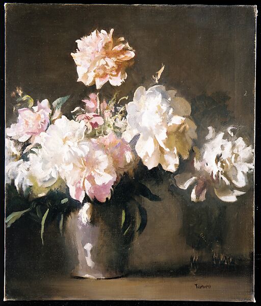 Still Life: Vase of Peonies, Edmund Charles Tarbell (1862–1938), Oil on canvas, American 