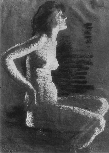 Study of a nude woman, F. Walter Taylor (1874–1921), White and black chalk on red paper, American 
