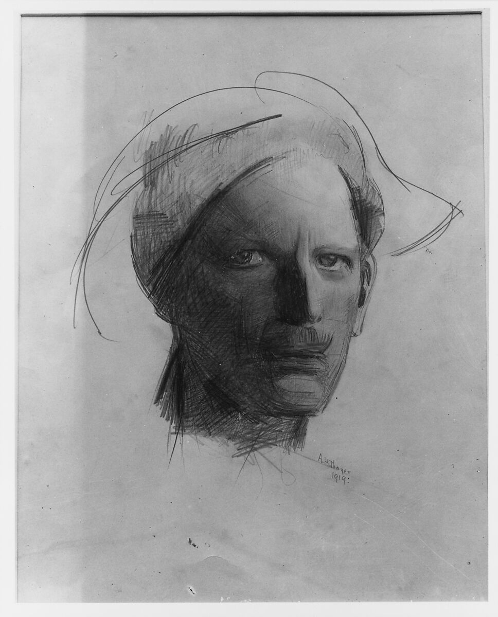 Head of the Artist, Abbott H. Thayer (American, Boston, Massachusetts 1849–1921 Dublin, New Hampshire), Graphite on tan "oatmeal" wove paper, American