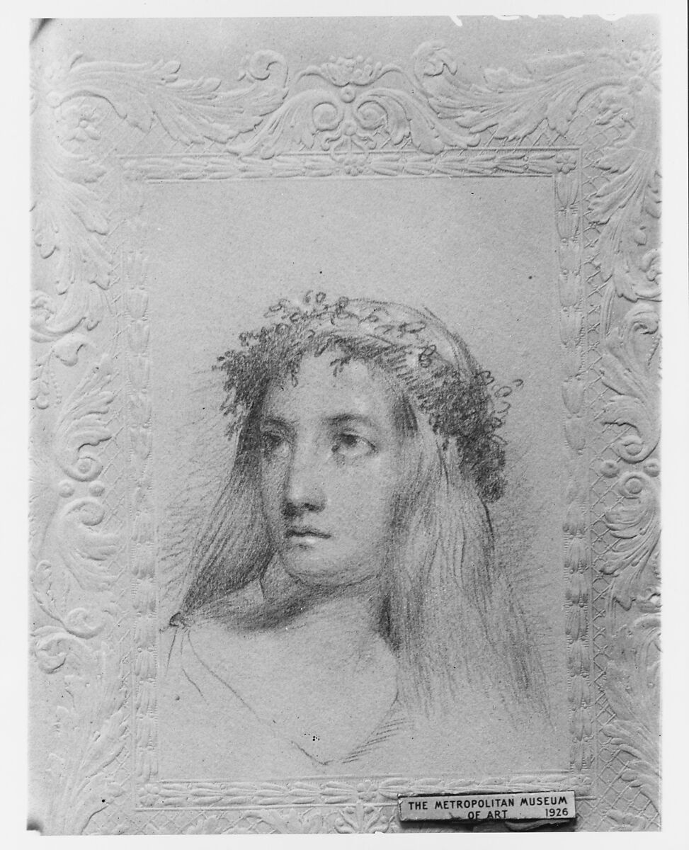 Ophelia (from McGuire Scrapbook), Probably Cephas Giovanni Thompson (1809–1888), Graphite with white-chalk heightening on embossed grey green paper, American 