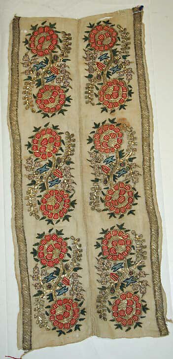 Textile, Silk, metal wrapped thread; embroidered 