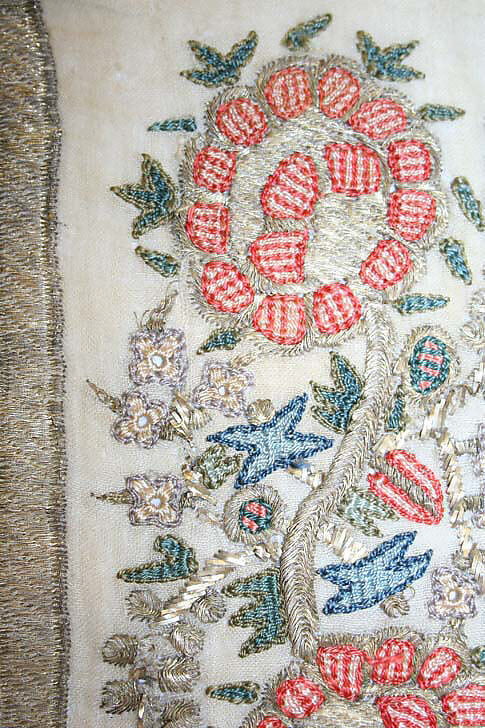 Textile, Silk, metal wrapped thread; embroidered