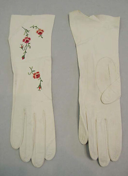 Gloves, a,b) leather, silk, French 