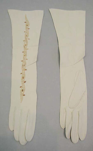 Gloves, a,b) leather, silk, glass, French 