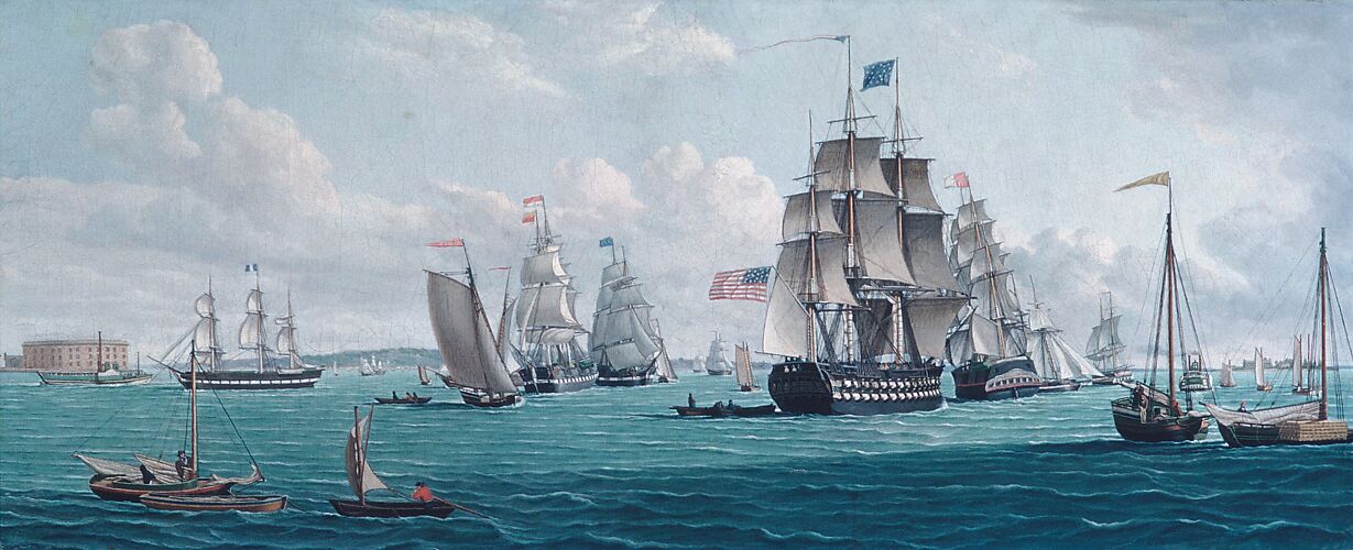 The U. S. Ship Franklin, with a View of the Bay of New York