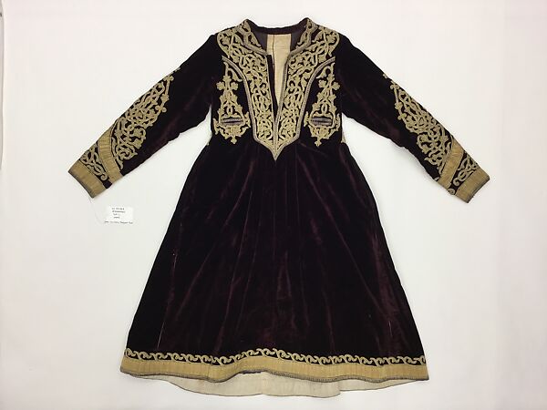 Tunic, Velvet and metal wrapped thread; embroidered