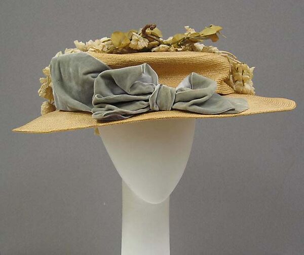 Hat, straw, silk, cotton, American 